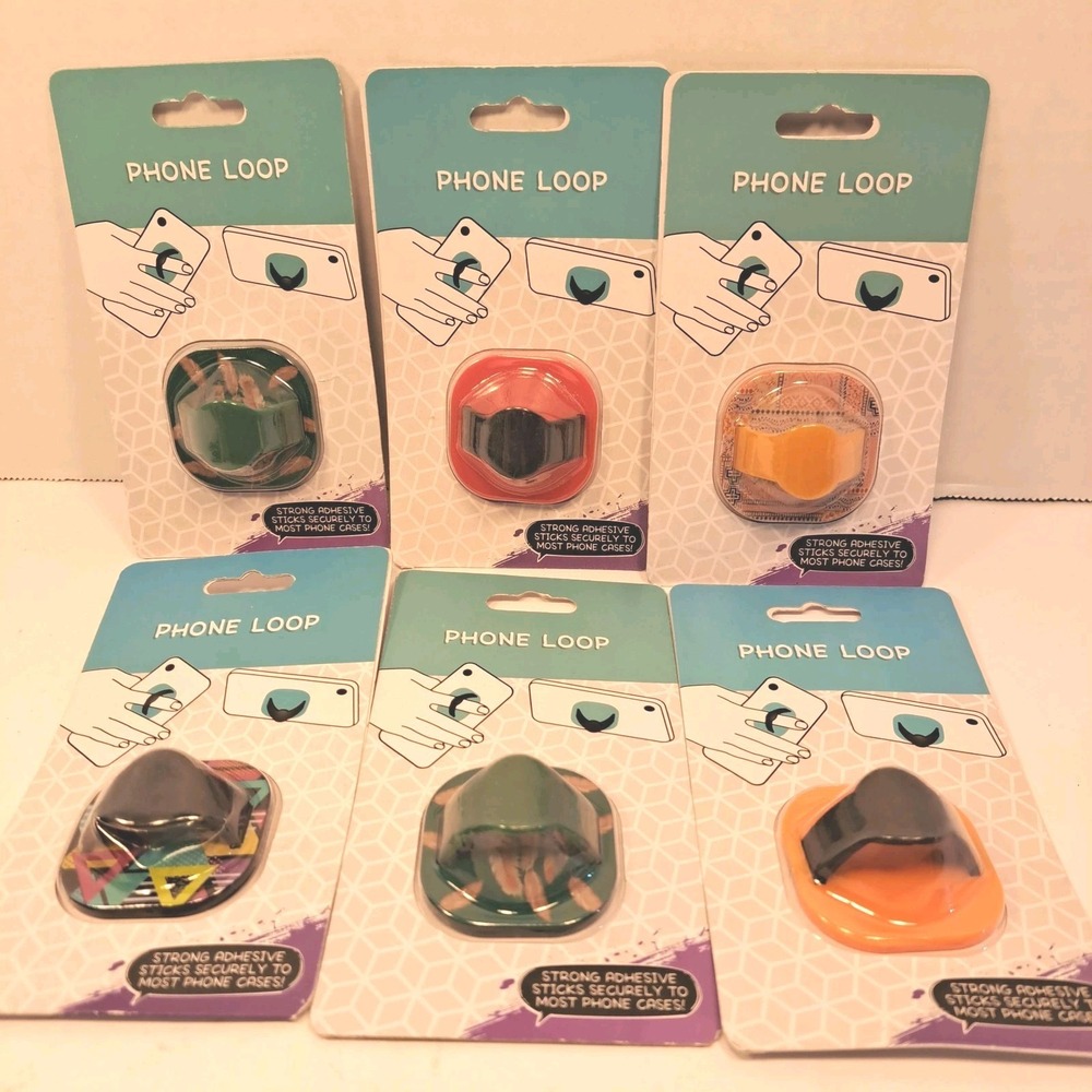 Lot of 6 Phone Loop Finger Strap Adhesive Phone Grip Holder Assorted Patterns